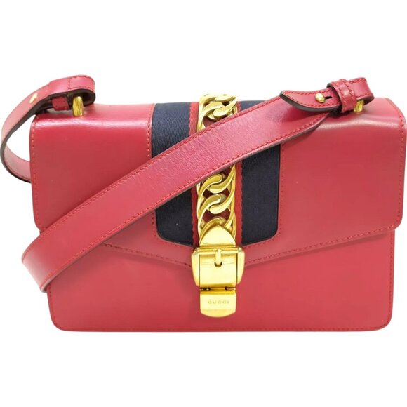 270575BA (X6) Gucci Shoulder Bag Sherry Line Red Leather - Picture 1 of 9